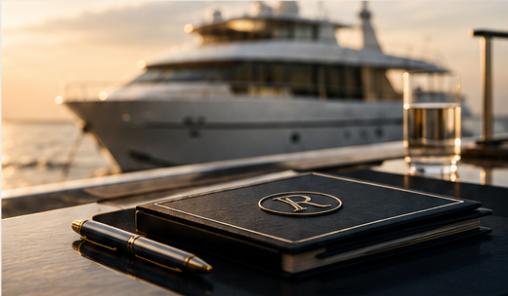 Riliom record book beside a yacht